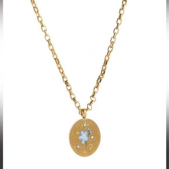 REVOLVE Jewelry - Gold blue flower Oval Pendant Necklace N1304